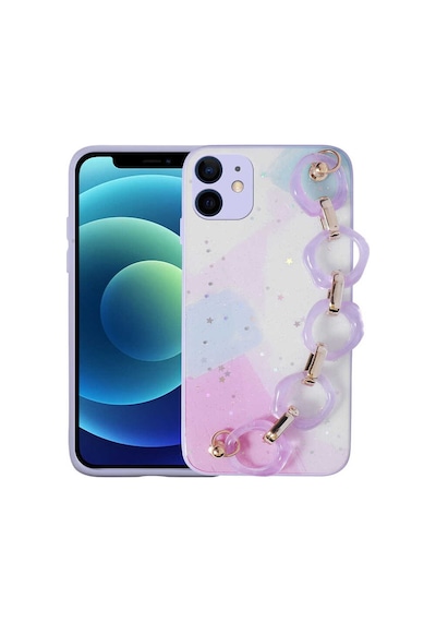 Apple Uyumlu iPhone 11 Uyumlu Simli Desenli El Askılı Tutacaklı Zore Elsa Silikon Kılıf-lila Lila -