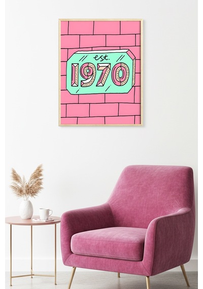 Doğal Ahşap Çerçeveli Retro Desenli Tablo - Pastel Tonlar Huhu1795
