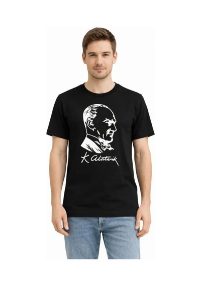 Efnaz Style Erkek Atatürk Baskılı Tişört Kısa Kollu Bisiklet Yaka T-shirt - Siyah