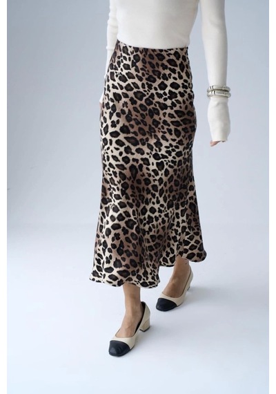 Defymoda Midi Saten Etek - Leopar Leopar