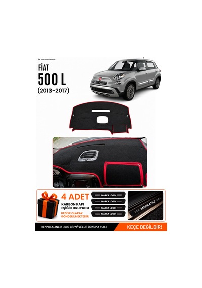 Fıat 500l 2013-2017 Uyumlu Torpido Koruma, Torpido Örtüsü, Torpido Kılıfı - Siyah Kırmızı