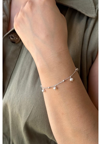 İncili Zincir Bileklik 4,5 Mm 20 Cm / Rose Gümüş