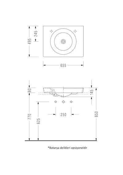 Serel - Poseidon Tezgah Üstü Lavabo 65 Cm Beyaz - Ps30sds110ab- Beyaz