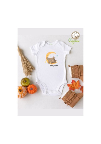 Babylimon Baby Koala Ay Desenli Organik Kısa Kol Çıtçıtlı Bebek Body Beyaz - 110785895 Beyaz
