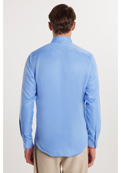 Tudors Slim Fit Kolay Ütü Teri Emen Nefes Alan Doku Kravatlık Dört Mevsim Erkek Gömlek-24896 Mavi