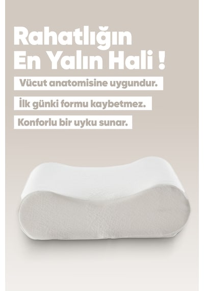Çift Taraflı Visko Boyun Destek Yastığı - Ortopedik Anti Stres Visco Yastık - Süper Soft Beyaz