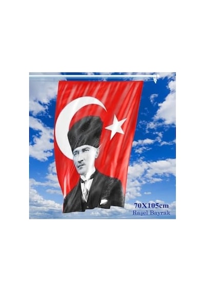 Asilmeydan Türk Bayrağı Kalpaklı Atatürk Fotoğraflı Türkiye Bayrağı 70x105 Cm