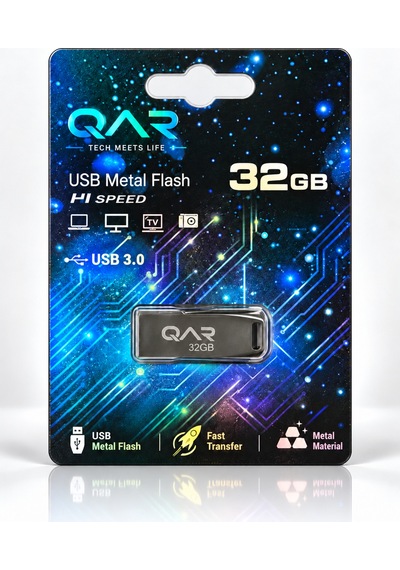 Qar Usb Flash Bellek Metal Siyah 32 Gb Usb 3.0  Güvenli