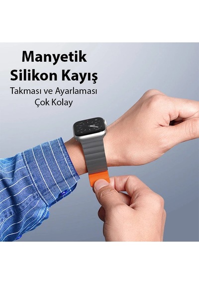Dux Ducıs Apple Watch Uyumlu 42/44/45mm İçin Manyetik Zincir Versiyon Pu Deri Kayış Kordon- 5775