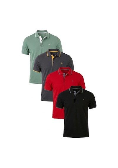 Buratti Pamuklu Slim Fit Şerit Detaylı Düğmeli Polo Yaka 4'Lü Paket Erkek T Shirt 5902118S4 Siyah-Kırmızı-Antrasit-Elma Yeşili-Beyaz