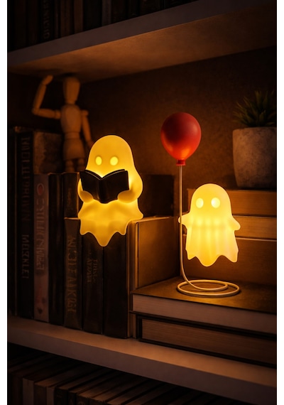 Led Kitap Okuyan Hayalet & Kırmızı Balonlu Hayalet Dekoratif Gece Lambası Seti Diğer