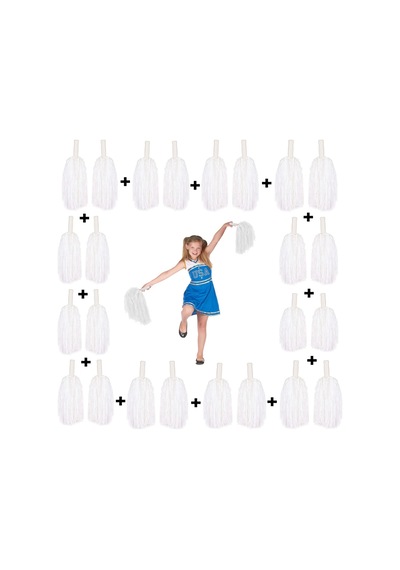 12 Çift 24 Adet Beyaz Renk 23 Nisan 19 Mayıs 29 Ekim Okul Gösteri Ponponları - Özel Seri F002-12 Çocuk