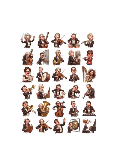 30 Adet Klasik Müzik Karikatür Sticker Seti - Laptop, Defter Ve Kılıf Çok Renkli