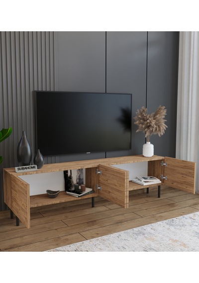 Minimalist 160 Cm Demir Ayaklı Ahşap Görünümlü Tv Ünitesi