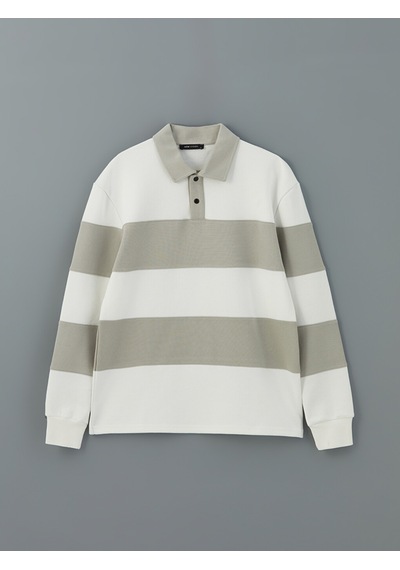 Lcw Vision Bej Polo Yaka Uzun Kollu Çizgili Erkek Sweatshirt