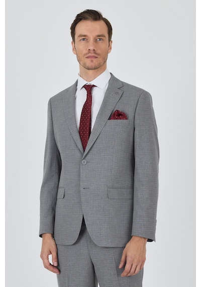 İmza Gri Mono Yaka Esnek 6 Drop Comfort Fit Classic Takım Elbise 1001250104 Gri