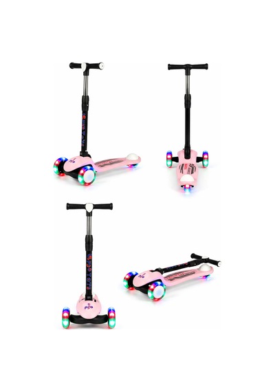 Scooter Pro Katlanabilir 3tekerli Led Işıklı 3kademeli Direksiyon 50kğ Taşıma Kapasiteli 3+yaş Pembe