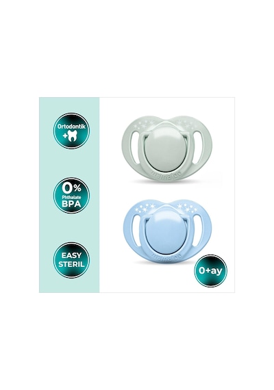 Ortodontik Silikon Emzik 2'li Powder Green&blue 0+ Ay Sterilizasyon/saklama Kutulu