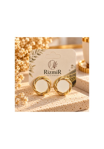 Gold Burgu Çerçeveli Yuvarlak Kadın Küpe Beyaz