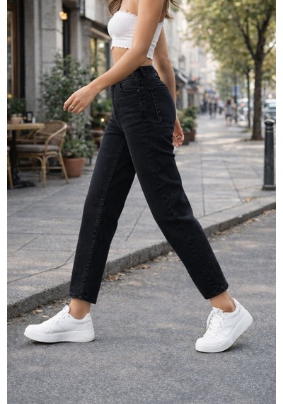 Cedy Denim Kadın Yüksek Bel Soho Boyfriend Jean C599 Siyah