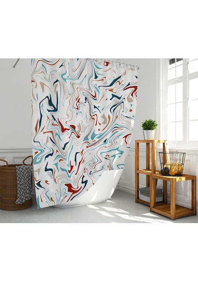 Banyo Perdesi 1x180x200 Tek Kanat Duş Perdesi Halka Hediyeli Duşakabin Perdesi Multicolored Beyaz