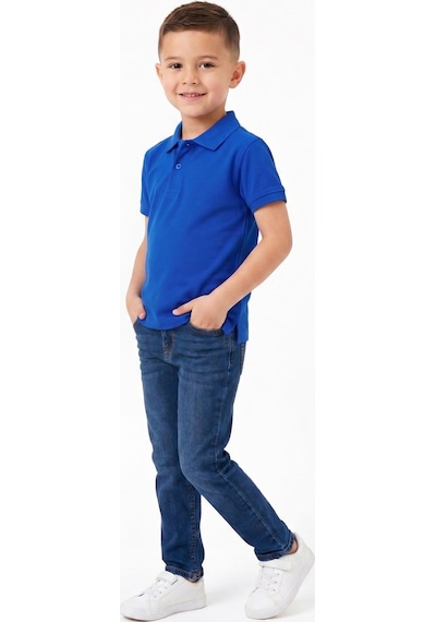 Nacar Store Unisex Çocuk Polo Yaka Kısa Kollu Lakost Tişört Okula Dönüş Saks Mavi
