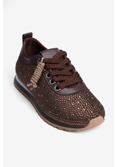 Mubiano Kadın Süet Sneaker Taşlı Bağcıklı Mely Kahverengi