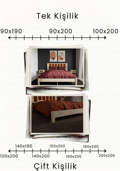 Ori On Kiremit Rengi Puf Başlıklı Masif Ahşap Vernik 90x200