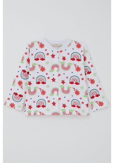 Breeze Kız Bebek Pijama Takımı Gökkuşağı Masalı Çiçek Desenli 4 Ay-1 Yaş, Beyaz Beyaz