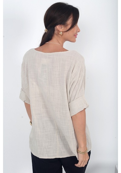 By Saygı Kadın İtalyan Coton Oversize Bluz Bej