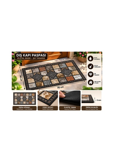 Dekoratif Dış Kapı Paspası Dijital Baskılı, Kaymaz Pvc Plastik Tabanlı, Şık Desenli Kapı Önü Paspası 40x70 Cm Çok Renkli2 - 937312887 Çok Renkli2