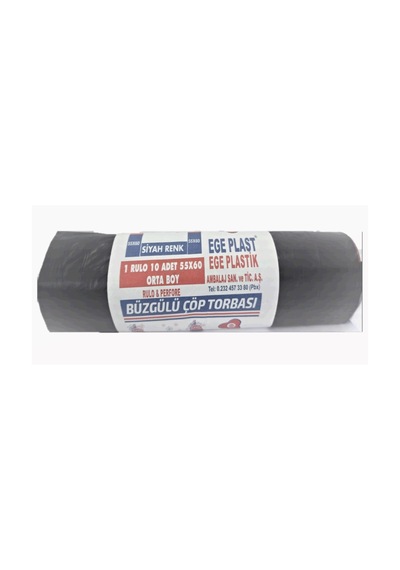 Ege Plastik Orta Boy Büzgülü Siyah Çöp Torbası 55 x 60 CM 50 Rulo