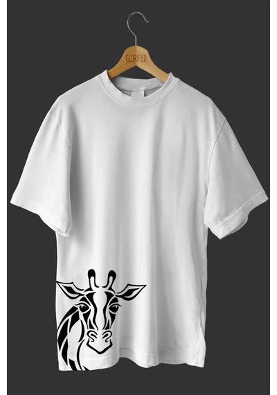 Noıssey -wed Zürafa Tasarım Baskılı Oversize T-shirt Tişört Beyaz
