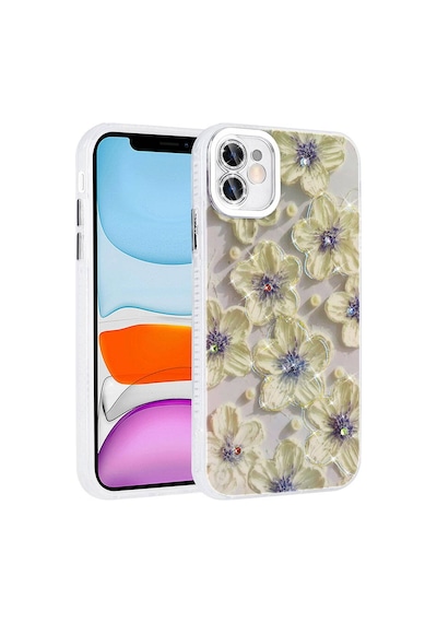 Apple Uyumlu iPhone 11 İle Çiçek Desenli Parlak Taşlı Sert Silikon Kapak