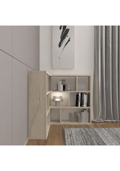 Azura Köşe Kitaplık Mermer Desenli