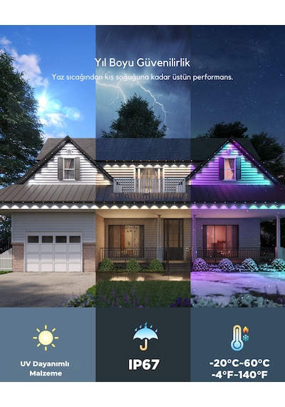 Govee Permanent Dış Mekan Aydınlatma 30m H705e311 Rgb - Ayarlanabilir Renk Sıcaklığı Ve Parlaklık