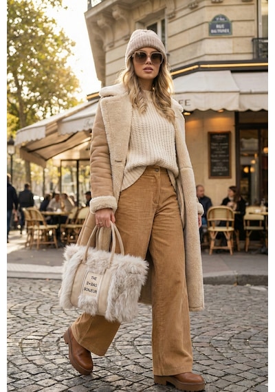 Vivazzaluxe Vintage Peluş Model The Bag Bonjeur Kadın El, Kol, Omuz Çanta Açık Bej