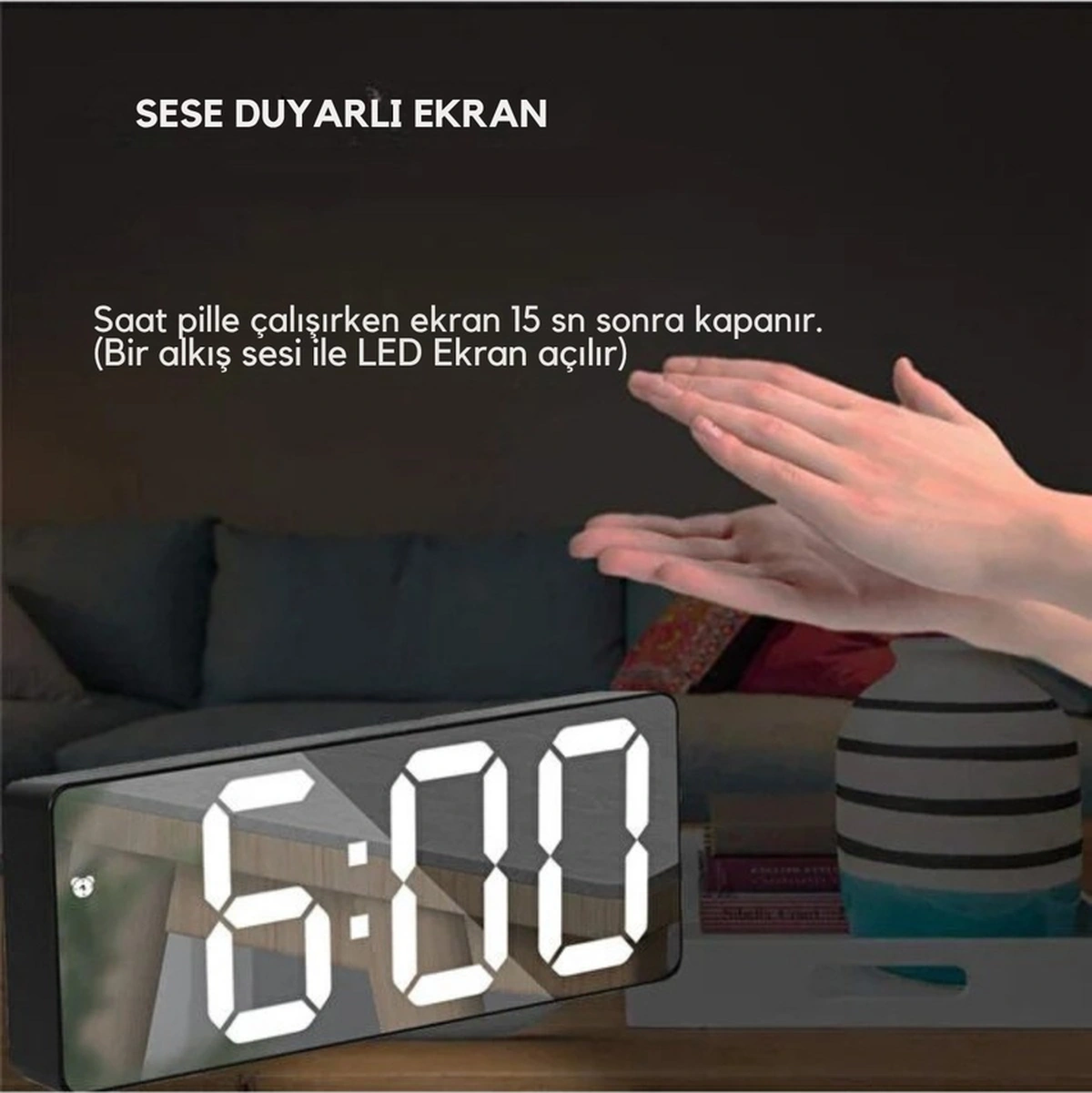 Dijital Masa Saati Alarm Erteleme, Gece Modu Ve Ses Kontrollü Akıllı Led Saat Siyah