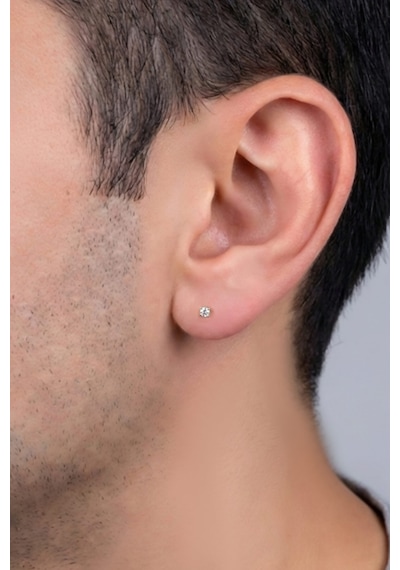 Zirkon Taşlı 2 Mm 18 Ayar Beyaz Altın Kaplama Unisex Gümüş Tektaş Küpe Beyaz