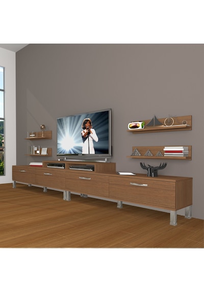 Decoraktiv Ekoflex 360r Slm Krom Ayaklı Tv Ünitesi Tv Sehpası Ceviz