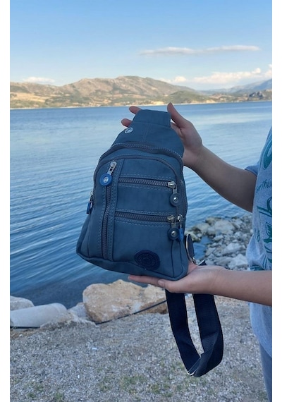 Fiyra bb1 Gri Renk Krinkıl Kumaş Beş Bölmeli  Body Bag Bayan Çant
