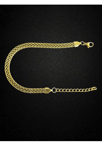 Çelik Bileklik Sık Örme Lüks Model 4 Mm Genişlik 19 Cm Uzunluk 5 Cm Ek Altın Sarısı Gold Altın
