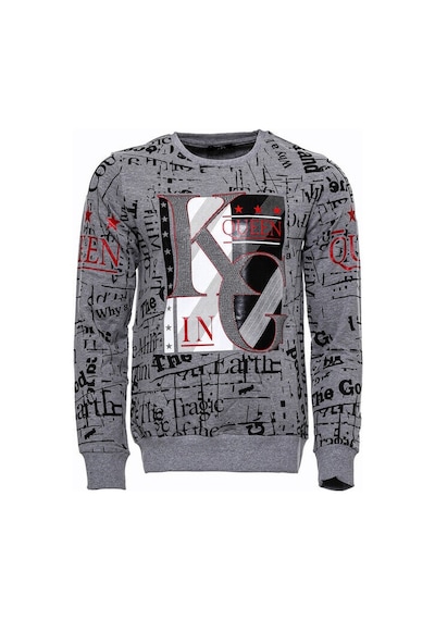 Wessi Gri Taşlı Baskılı Desenli Sweatshirt Gri