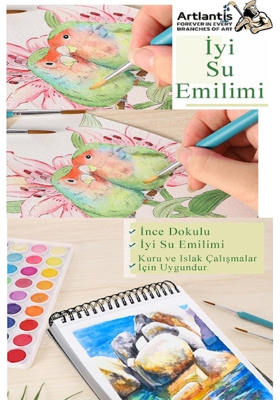 Telli Suluboya Bloğu Kağıdı A5 210gr 20 Yaprak Dokulu Gölgelendirme Zımpara 24 Renk Aquarell Kuruboya Dereceli Uzatma