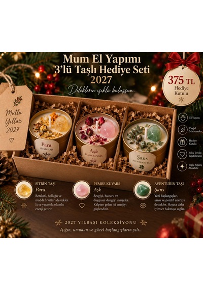 Mum El Yapımı Hediyelik 3 Lü Set Para Aşk Şans Taşlı Set