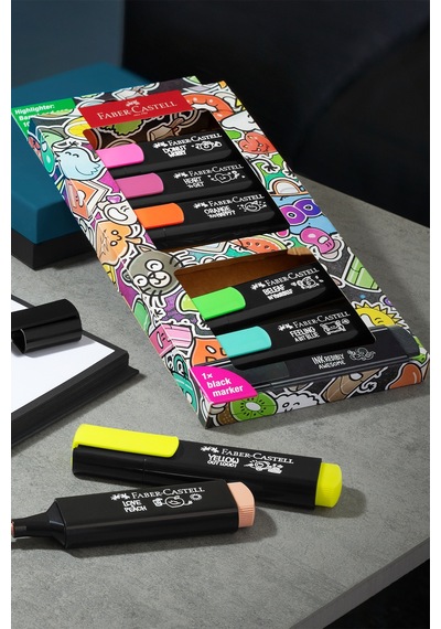 Faber-Castell Graffiti Fosforlu Kalem Seti, 8’li, Su Bazlı Mürekkep, 3 Farklı Çizgi Kalınlığı, Dayanıklı Mürekkep Çok Renkli