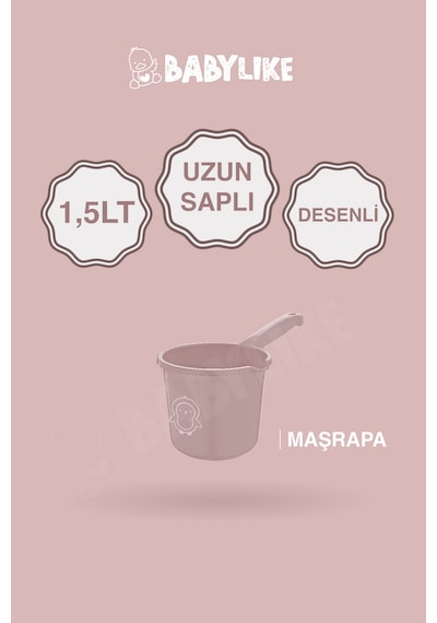 Çocuklar İçin 2'li Banyo Seti- Kulplu Kova & Oluklu Maşrapa Pembe Pembe