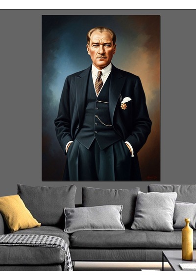 Ahşap Tablo Takım Elbiseli Atatürk Resmi