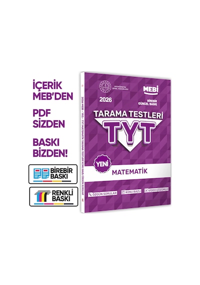 2026 YKS-TYT Mebi-ogm 8li Tüm Dersler Özgün Tarama Test Kitabı A4 Boyut Renkli Görsel  Baskı Ücreti