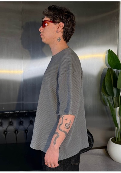 Zaee Micro Texture Oversize Tişört Füme